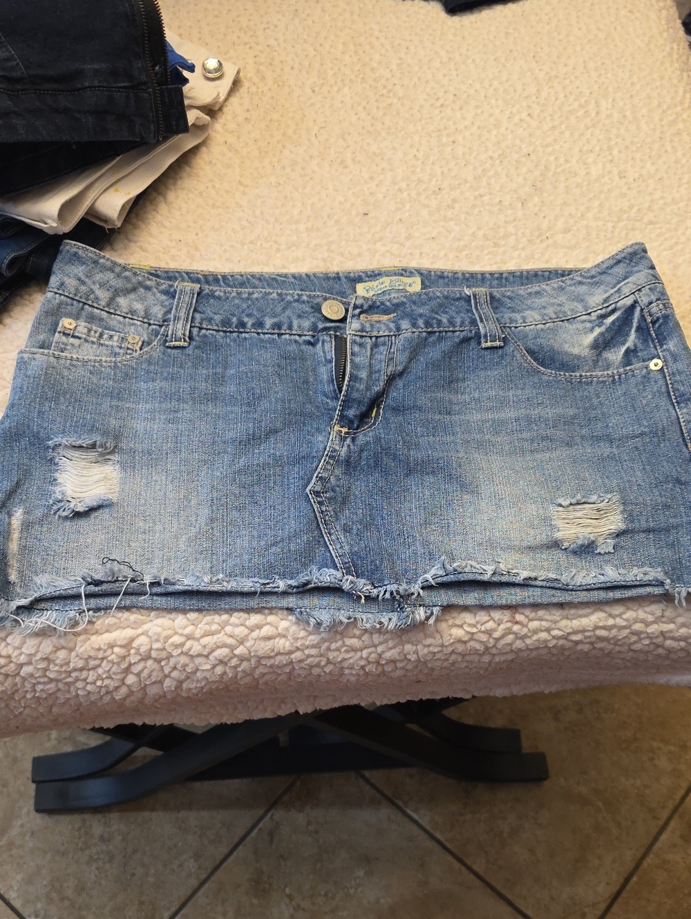 Paris Blues Light Blue Distressed Denim Mini Skirt